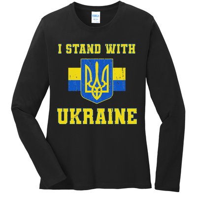 I Stand With Ukraine Vintage Ukrainian Flag Ladies Long Sleeve Shirt