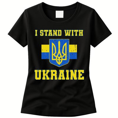 I Stand With Ukraine Vintage Ukrainian Flag Womens T-Shirt