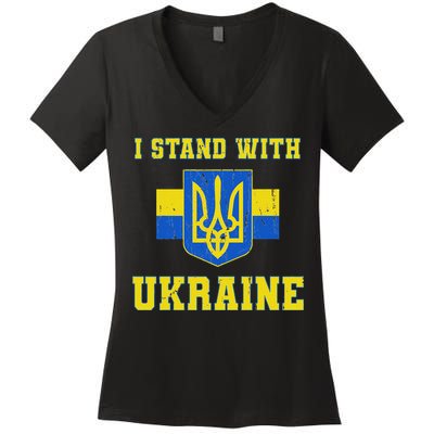 I Stand With Ukraine Vintage Ukrainian Flag Women's V-Neck T-Shirt