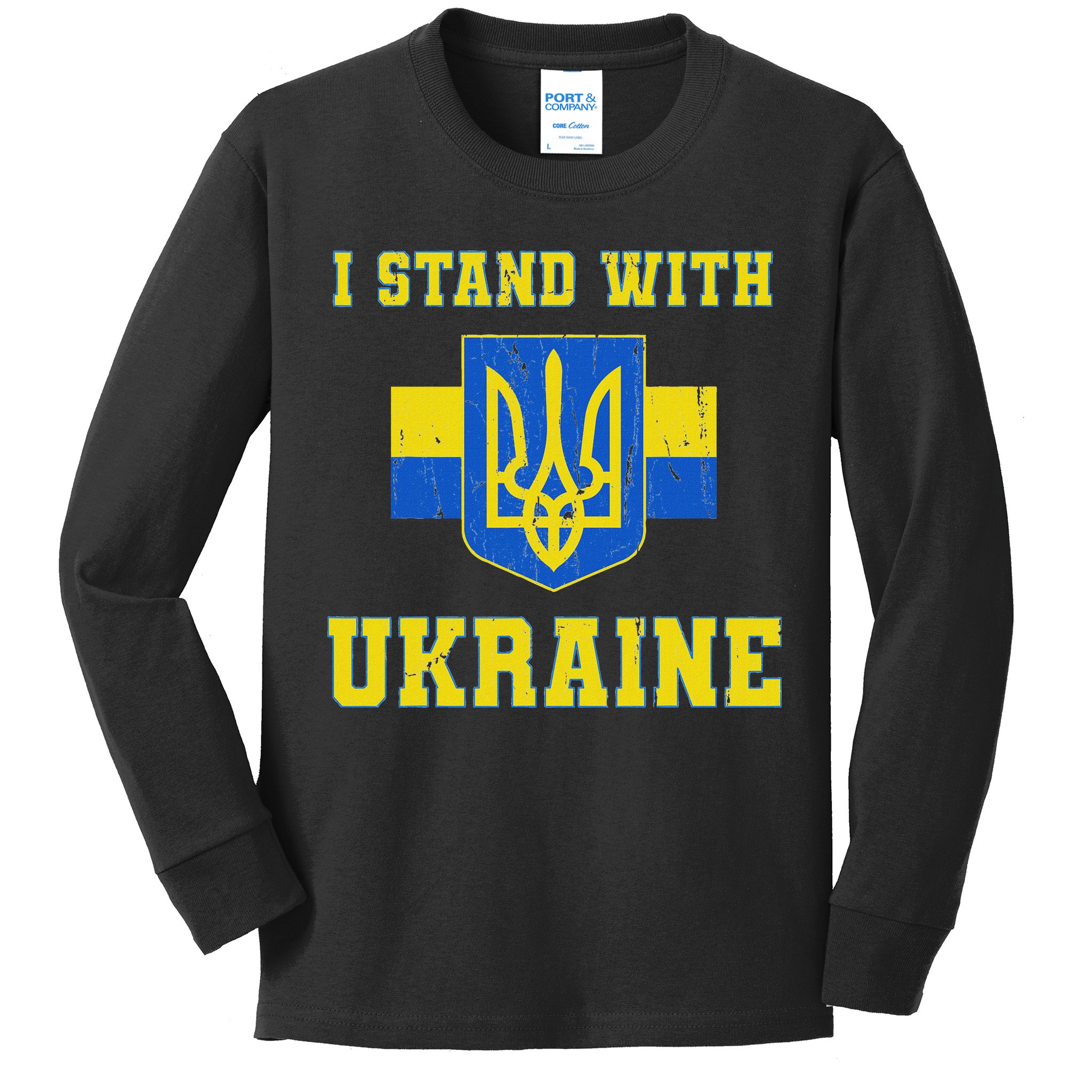 I Stand With Ukraine Vintage Ukrainian Flag Kids Long Sleeve Shirt