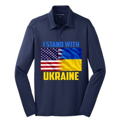 I Stand With Ukraine USA Ukrainian Pride Support Silk Touch Performance Long Sleeve Polo