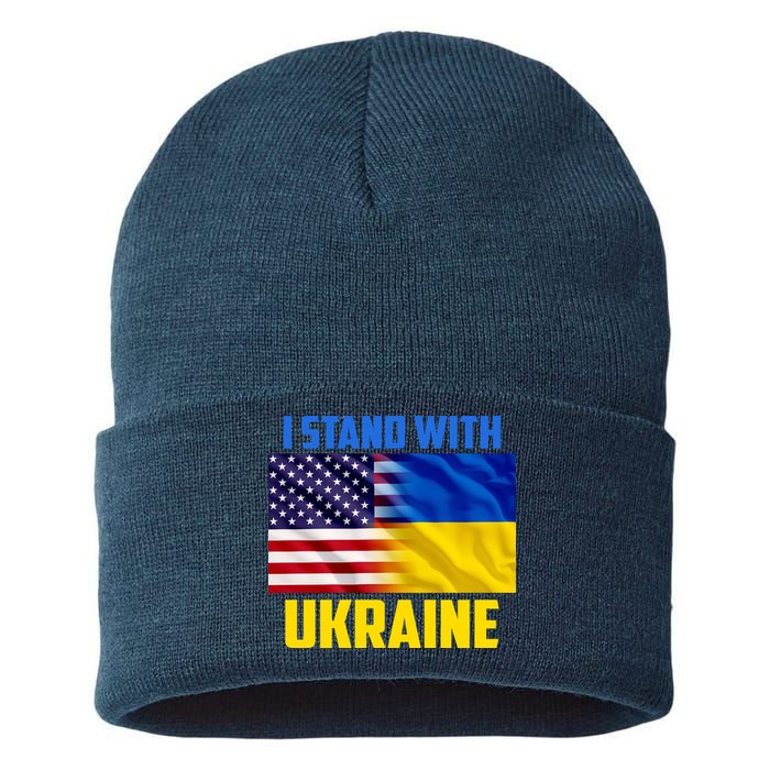 I Stand With Ukraine USA Ukrainian Pride Support Sustainable Knit Beanie