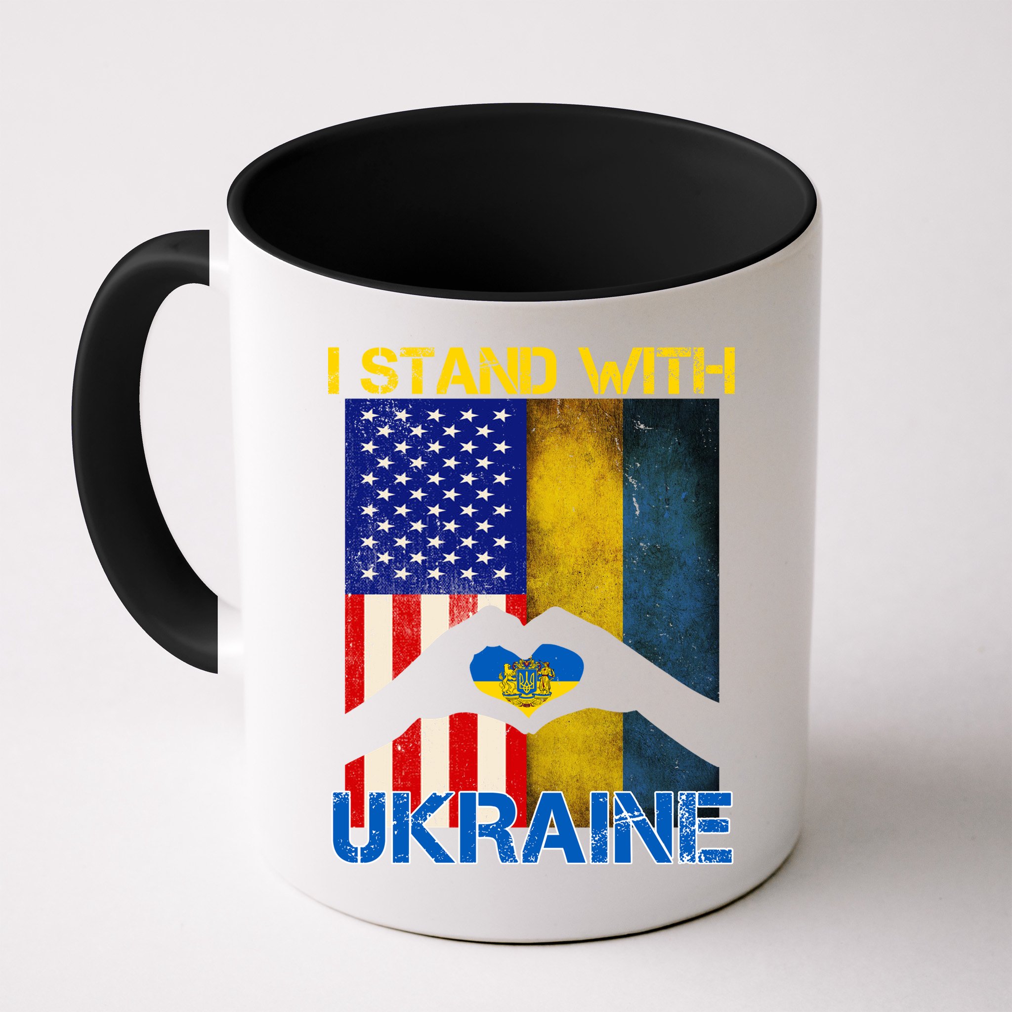 I Stand With Ukraine Heart USA Flag Mug