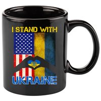 I Stand With Ukraine Heart USA Flag 11oz C Handle Ceramic Mug