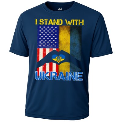 I Stand With Ukraine Heart USA Flag Cooling Performance Crew T-Shirt