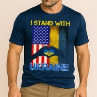 I Stand With Ukraine Heart USA Flag Cooling Performance Crew T-Shirt