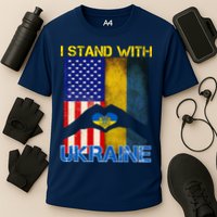 I Stand With Ukraine Heart USA Flag Cooling Performance Crew T-Shirt