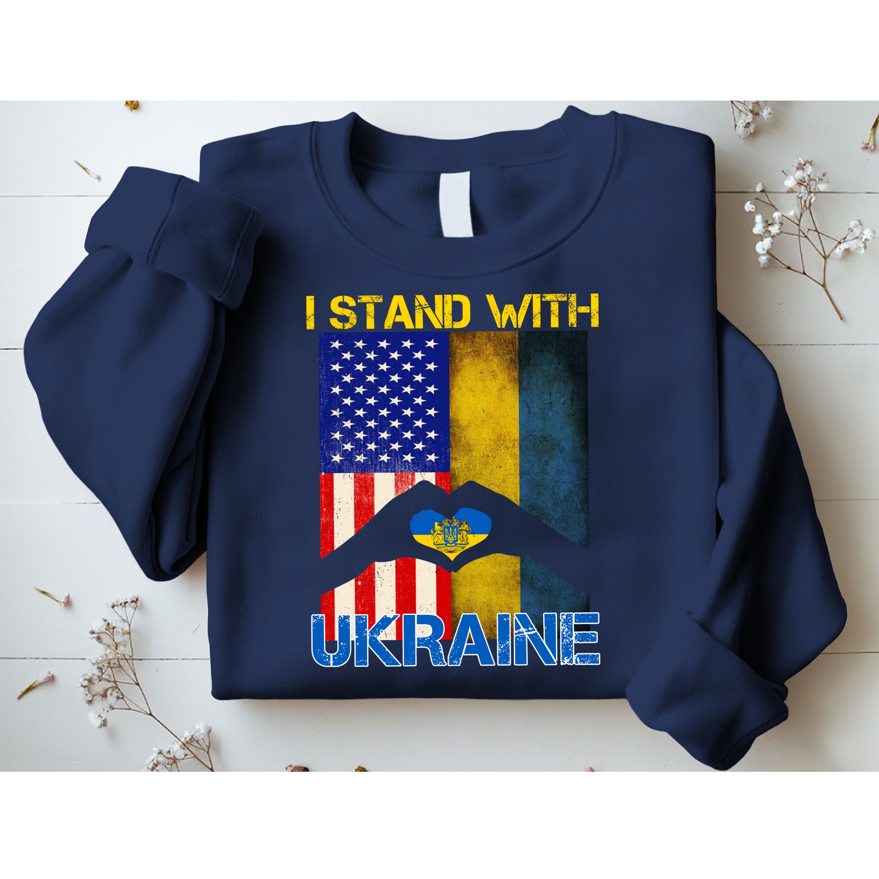 I Stand With Ukraine Heart USA Flag Sweatshirt