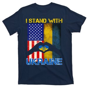 I Stand With Ukraine Heart USA Flag T-Shirt