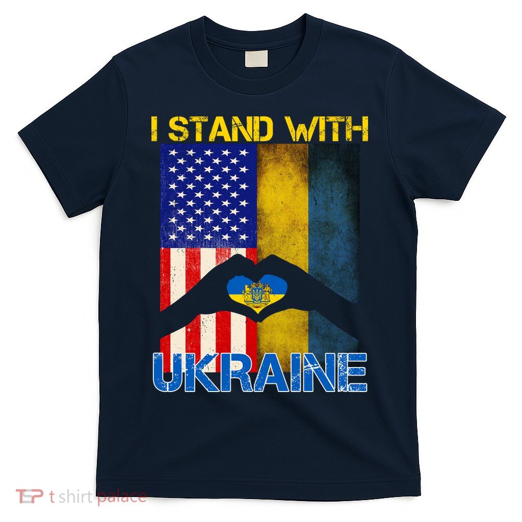 I Stand With Ukraine Heart USA Flag T-Shirt