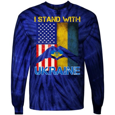 I Stand With Ukraine Heart USA Flag Tie-Dye Long Sleeve Shirt