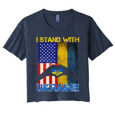 I Stand With Ukraine Heart USA Flag Women's Crop Top Tee