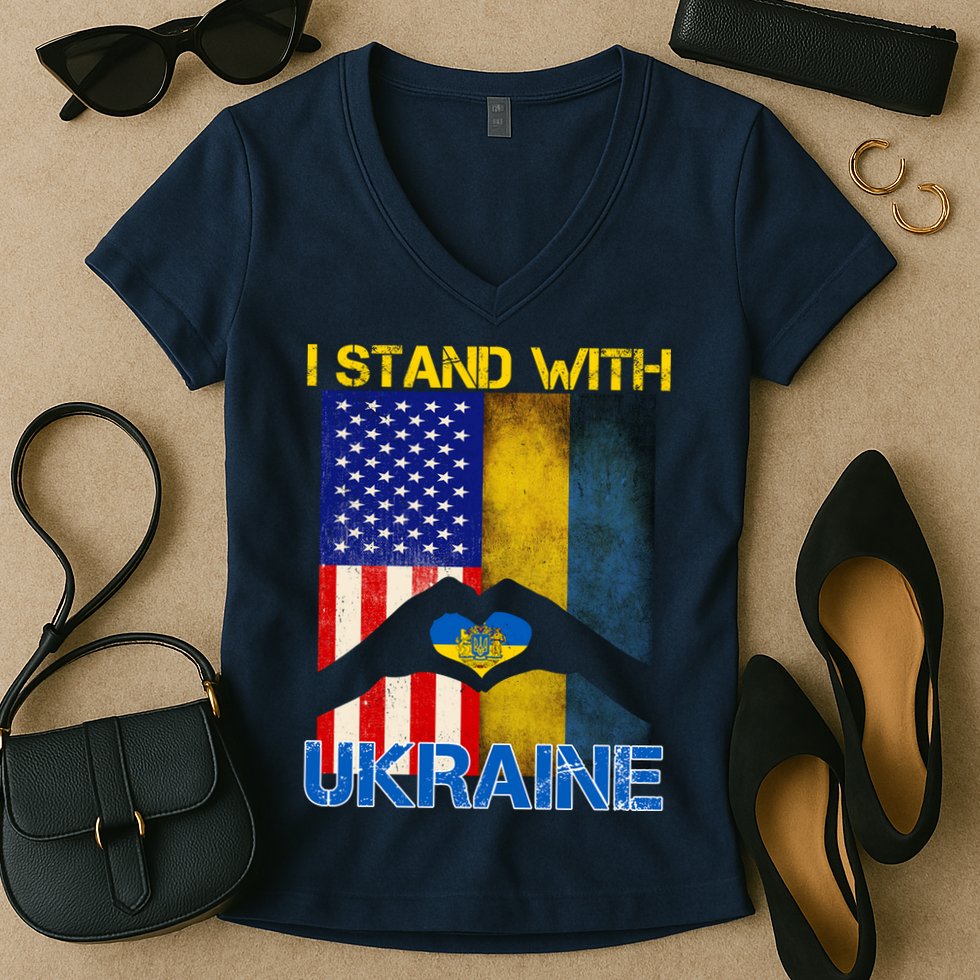 I Stand With Ukraine Heart USA Flag Women's V-Neck T-Shirt