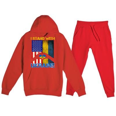 I Stand With Ukraine Heart USA Flag Premium Hooded Sweatsuit Set