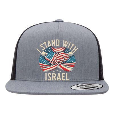 I Stand With Israel Usa American Flag W Israel Flag Flat Bill Trucker Hat