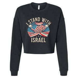 I Stand With Israel Usa American Flag W Israel Flag Cropped Pullover Crew