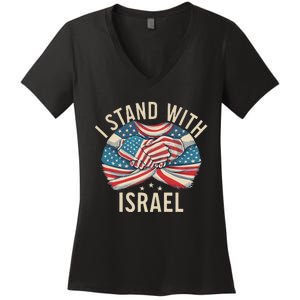 I Stand With Israel Usa American Flag W Israel Flag Women's V-Neck T-Shirt