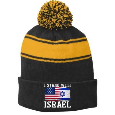 I Stand With Israel Strong Stripe Pom Pom Beanie