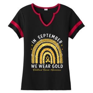 In September We Wear Gold Childhood Cancer Awareness Gift Ladies Halftime Notch Neck Tee