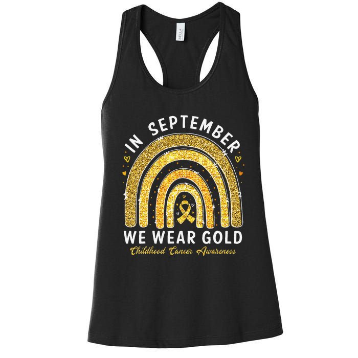 In September We Wear Gold Childhood Cancer Awareness Gift Women's Racerback Tank