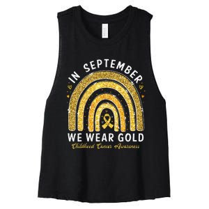 In September We Wear Gold Childhood Cancer Awareness Gift Women's Racerback Cropped Tank