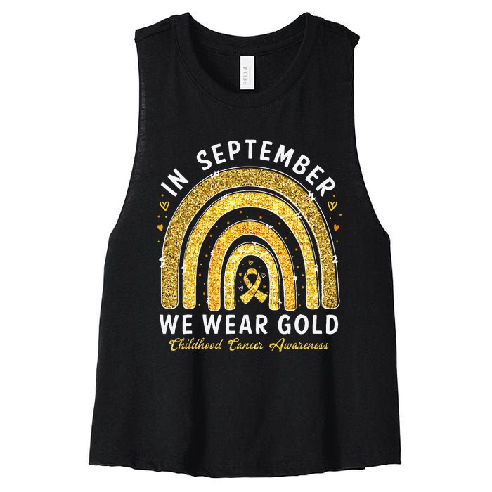 In September We Wear Gold Childhood Cancer Awareness Gift Women's Racerback Cropped Tank