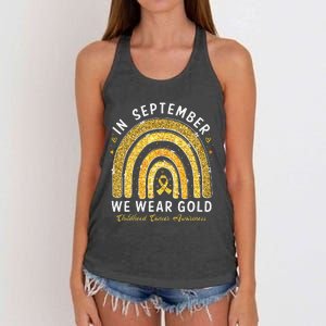 In September We Wear Gold Childhood Cancer Awareness Gift Women's Knotted Racerback Tank