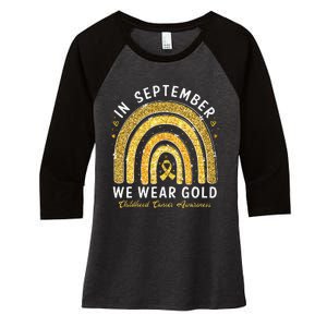 In September We Wear Gold Childhood Cancer Awareness Gift Women's Tri-Blend 3/4-Sleeve Raglan Shirt