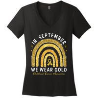 In September We Wear Gold Childhood Cancer Awareness Gift Women's V-Neck T-Shirt