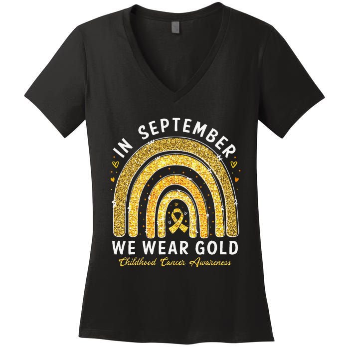 In September We Wear Gold Childhood Cancer Awareness Gift Women's V-Neck T-Shirt