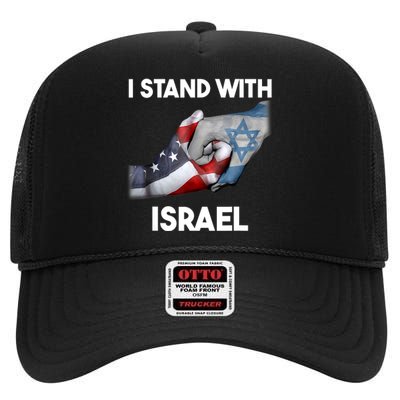 I Stand With Israel I Stand With Israel America Flag High Crown Mesh Back Trucker Hat