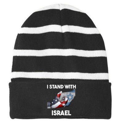 I Stand With Israel I Stand With Israel America Flag Striped Beanie with Solid Band