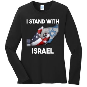 I Stand With Israel I Stand With Israel America Flag Ladies Long Sleeve Shirt