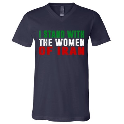 I Stand With The Women Of Iran Iranian Flag FIST Free Iran V-Neck T-Shirt