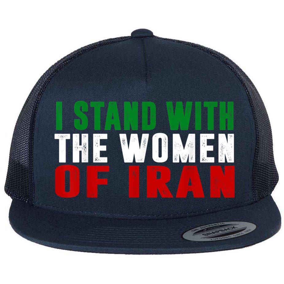 I Stand With The Women Of Iran Iranian Flag FIST Free Iran Flat Bill Trucker Hat