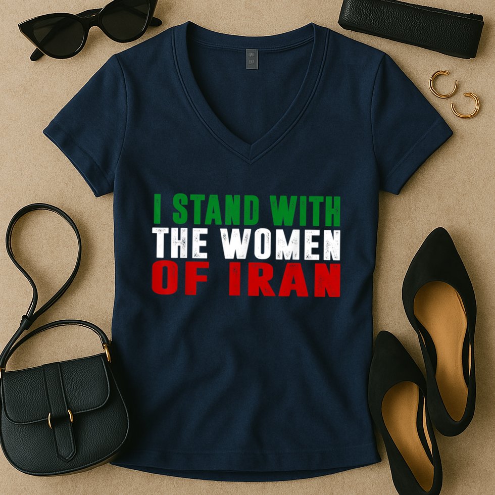 I Stand With The Women Of Iran Iranian Flag FIST Free Iran Women's V-Neck T-Shirt