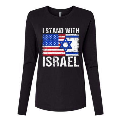 I Stand With Israel Patriotic USA and Israel Flag Womens Cotton Relaxed Long Sleeve T-Shirt