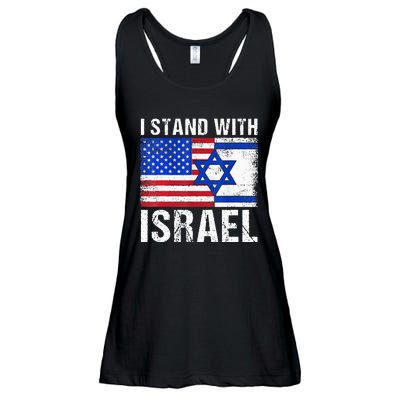 I Stand With Israel Patriotic USA and Israel Flag Ladies Essential Flowy Tank