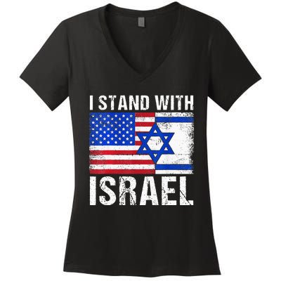 I Stand With Israel Patriotic USA and Israel Flag Women's V-Neck T-Shirt