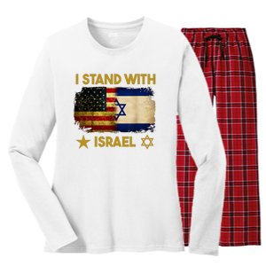 I Stand With Israel I Stand With Israel America Flag Women's Long Sleeve Flannel Pajama Set 