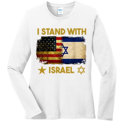 I Stand With Israel I Stand With Israel America Flag Ladies Long Sleeve Shirt