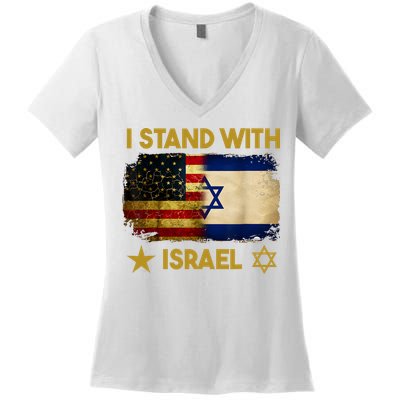 I Stand With Israel I Stand With Israel America Flag Women's V-Neck T-Shirt