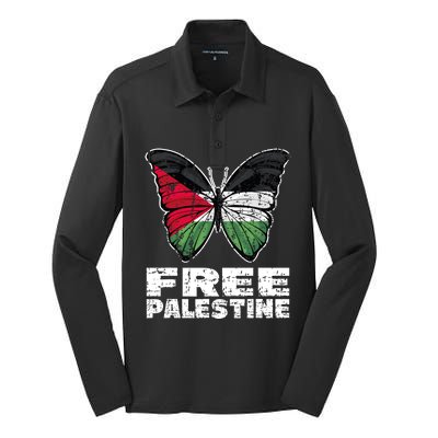 I Stand With Palestine For Their Freedom Free Palestine Silk Touch Performance Long Sleeve Polo