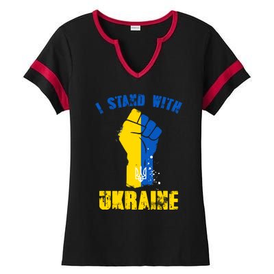 I Stand With Ukraine Fist Trident Support Ladies Halftime Notch Neck Tee