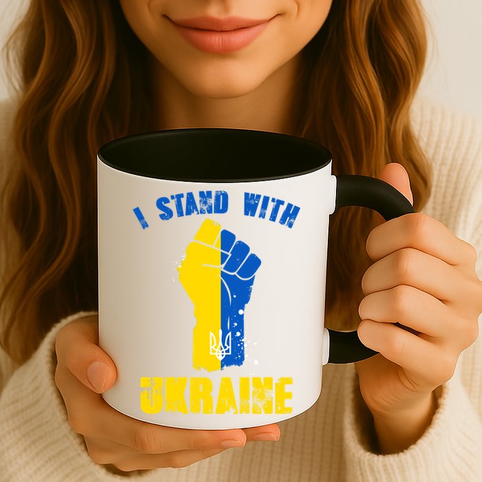 I Stand With Ukraine Fist Trident Support Mug