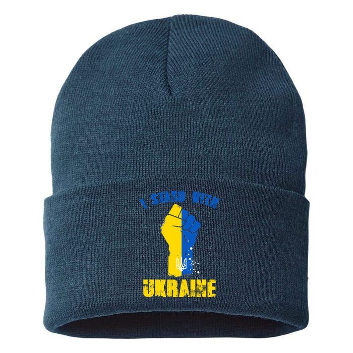 I Stand With Ukraine Fist Trident Support Sustainable Knit Beanie
