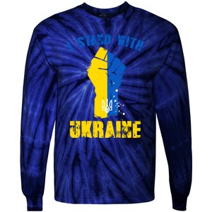 I Stand With Ukraine Fist Trident Support Tie-Dye Long Sleeve Shirt