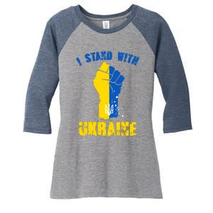 I Stand With Ukraine Fist Trident Support Women's Tri-Blend 3/4-Sleeve Raglan Shirt