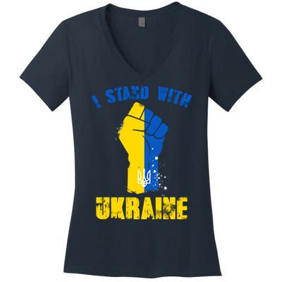 I Stand With Ukraine Fist Trident Support Women's V-Neck T-Shirt