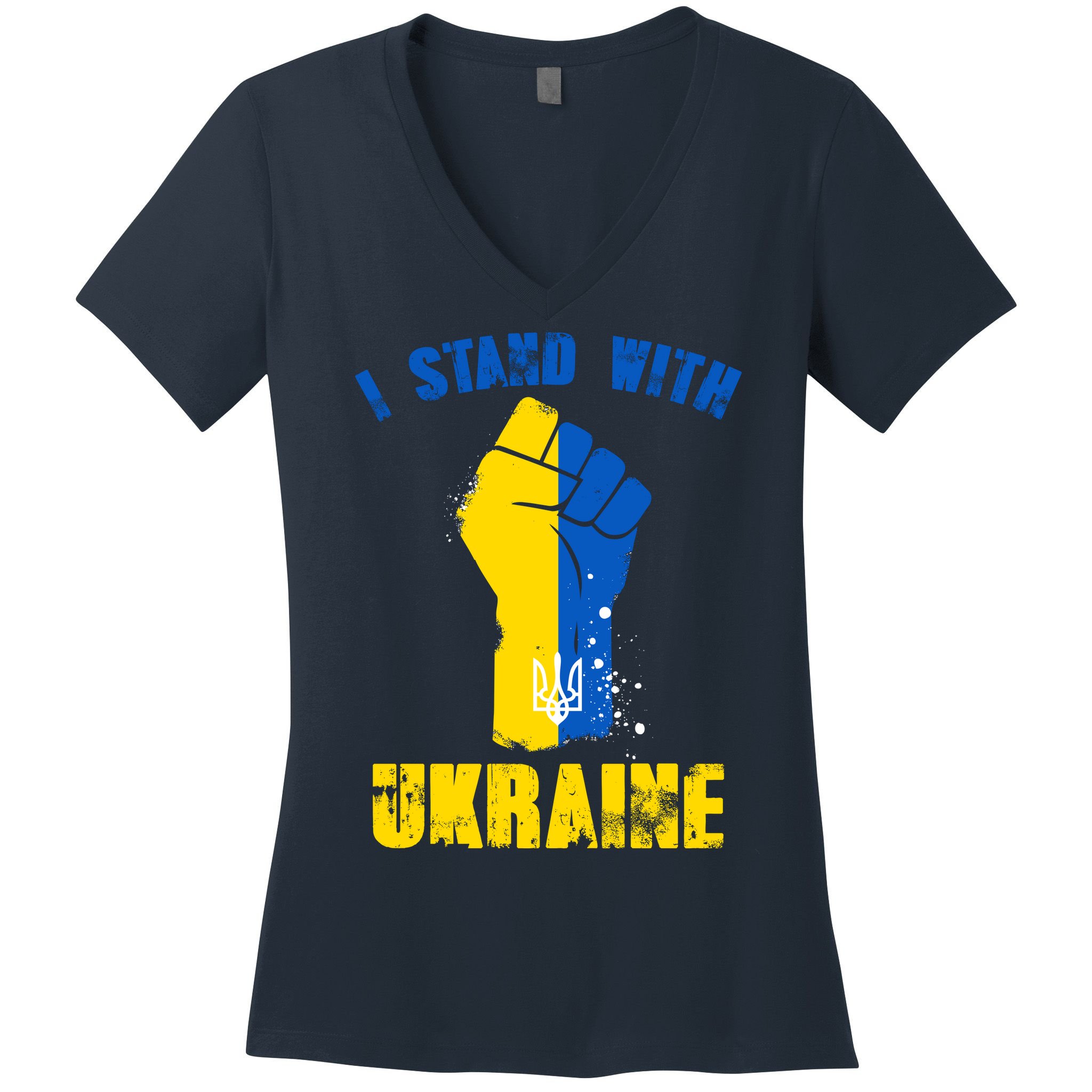 I Stand With Ukraine Fist Trident Support Women's V-Neck T-Shirt